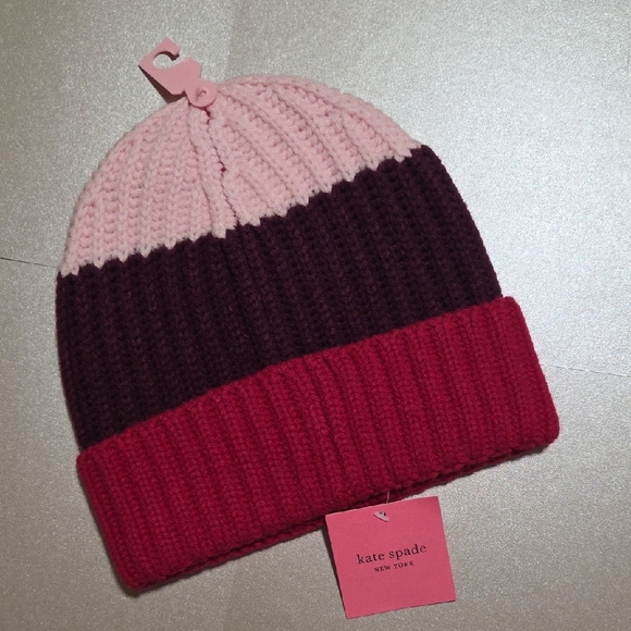 Kate Spade Pink and Burgundy Color Block Beanie - Picture 4 of 5